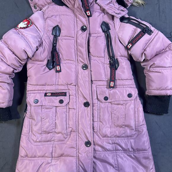 Kids' Pink Hooded Winter Coat with Fur Trim - Picture 2 of 7